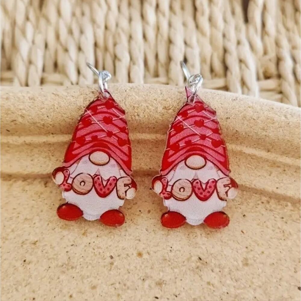 Valentine's Day acrylic gnome Love earrings